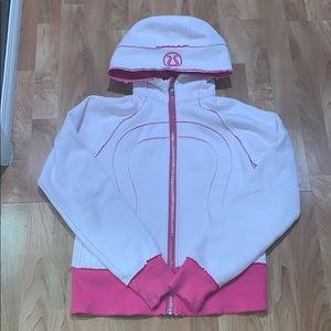 EUC light and dark pink frayed scuba hoodie